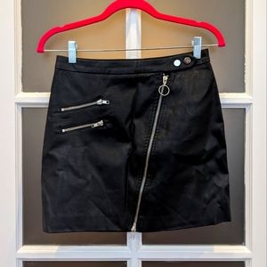 Black Faux Leather Moto Skirt
